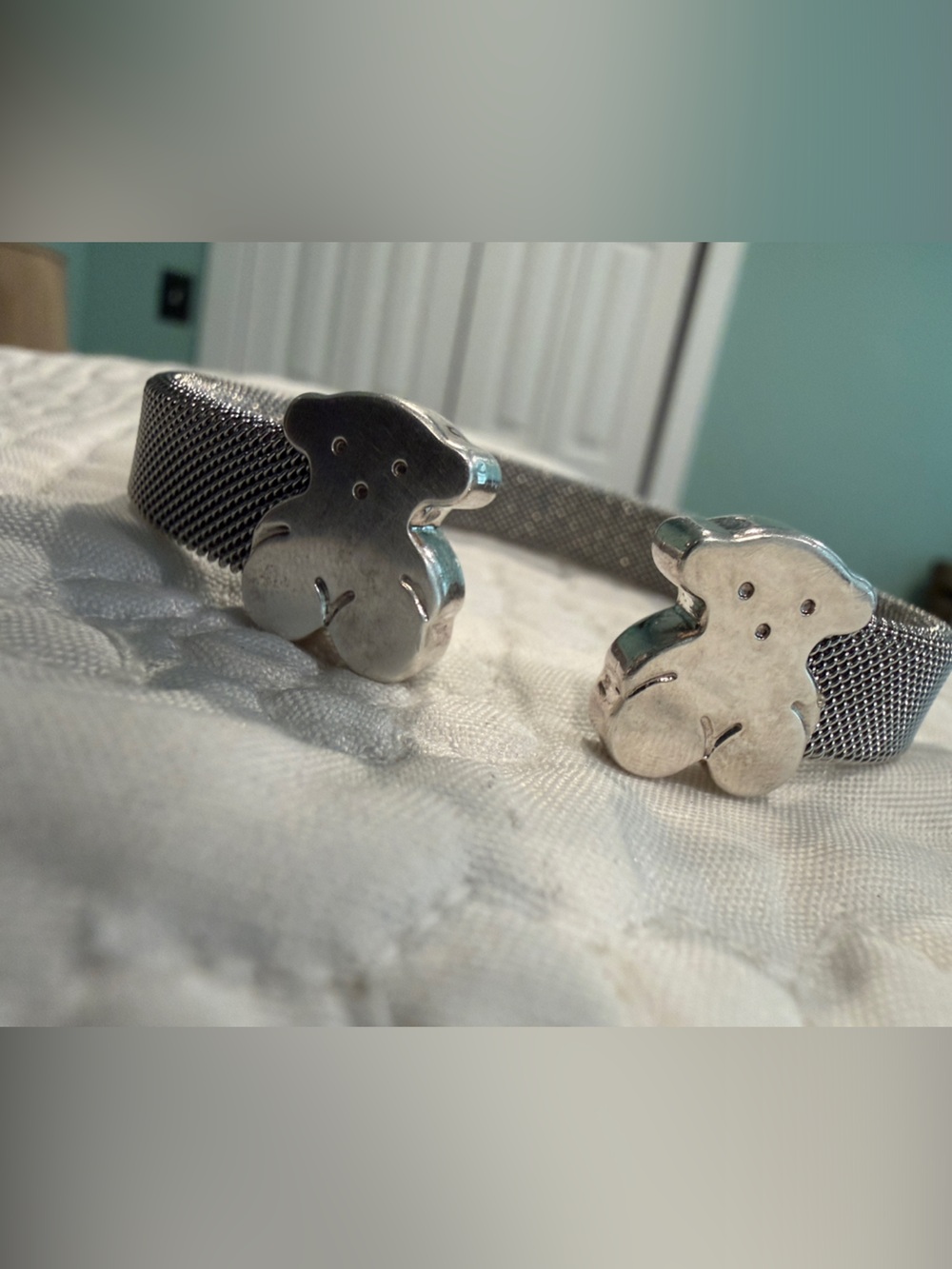 Tous 925 Silver Mesh Cuff Bracelet with Bear Motifs - Picture 2 of 11